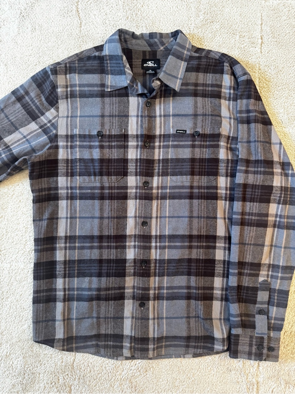 O'Neill Gray and Blue Plaid Flannel Shirt